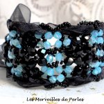 Bracciale Prestige con sfaccettature nere e blu e nastro di organza